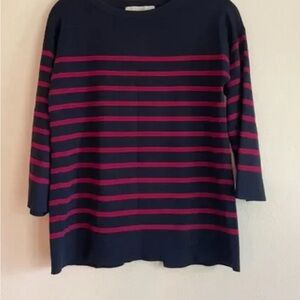 LOFT Navy and Red Striped Women's Split back Sweater